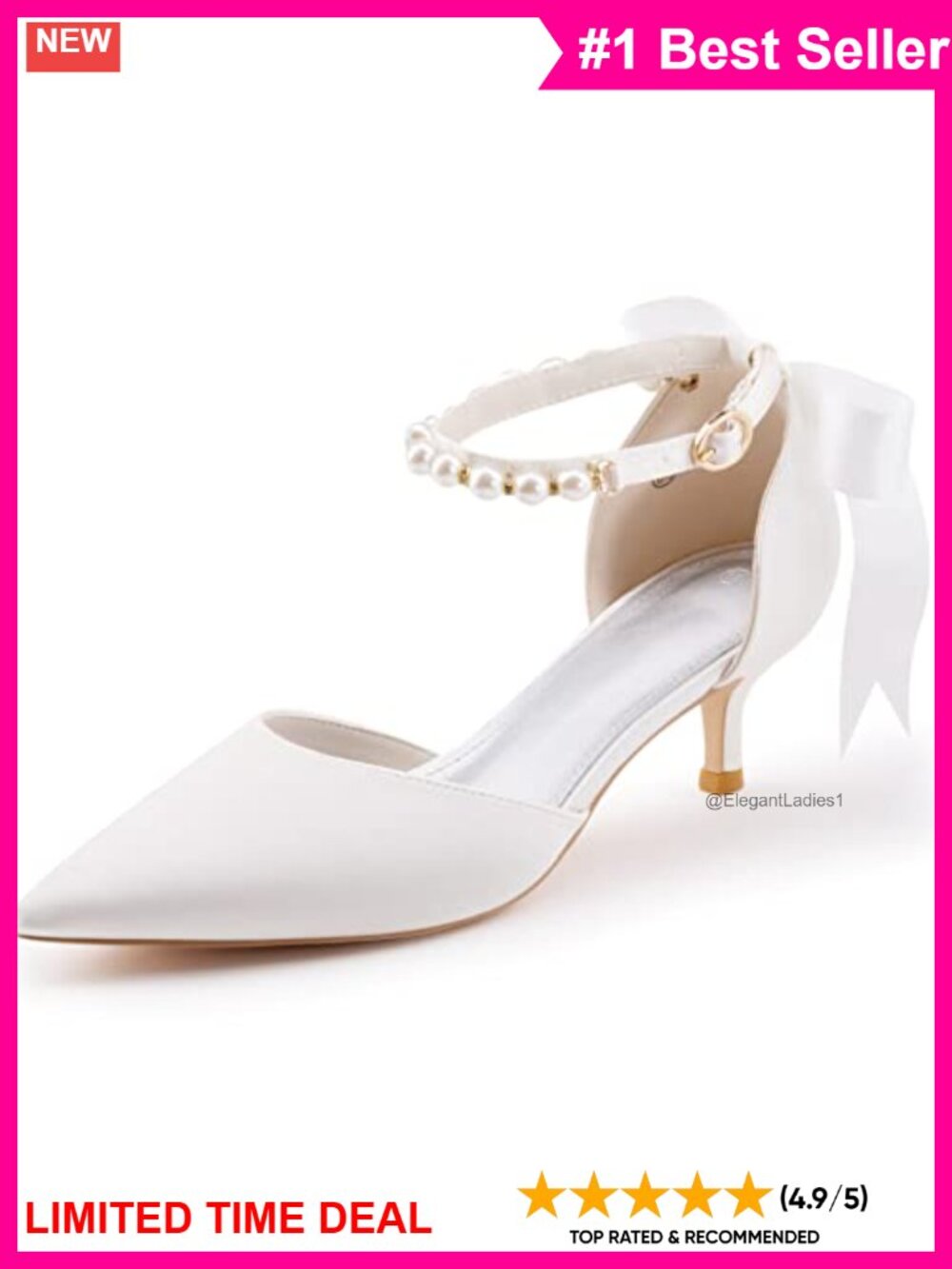 Kitten Heel D'Orsay Satin Pumps Pearl Ankle Strap